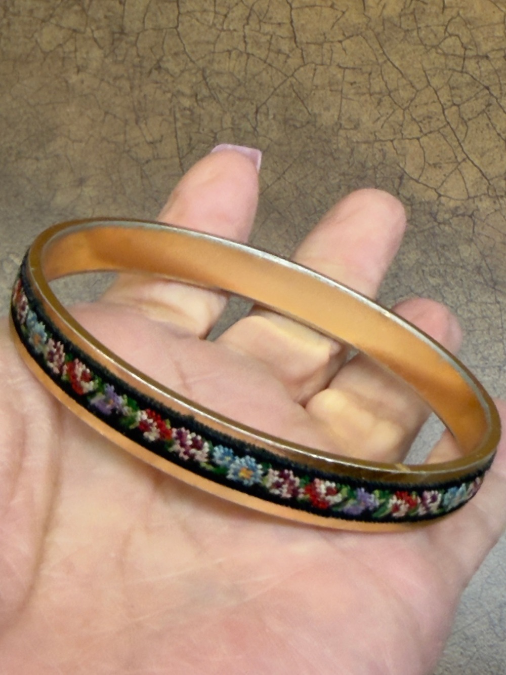 Gold-Tone Floral Embroidered Bangle Bracelet - Women's Jewelry